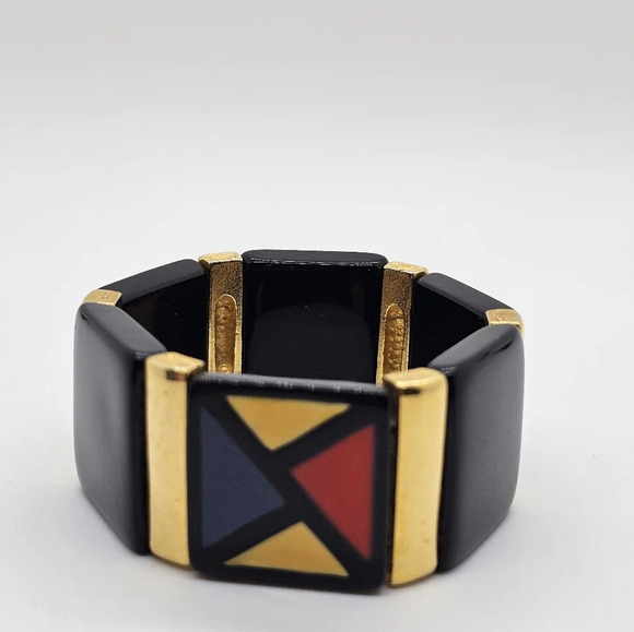 Retro Colorblock Stretchy 1970s Style Bracelet - Picture 1 of 6